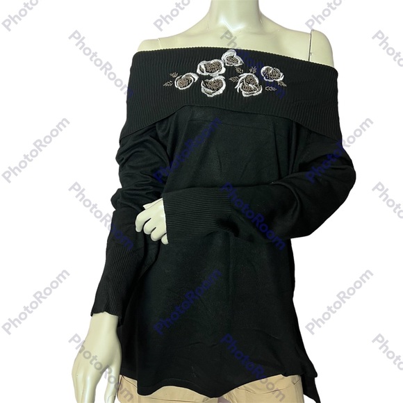 Hayden Park Black Embroidered Beaded Long Sleeve Knit Sweater Top - Picture 14 of 15